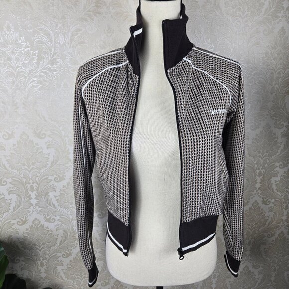 iets frans...Size XS Brown Houndstooth Zip Front Jacket Adj Collar Zip Pockets - Picture 1 of 16